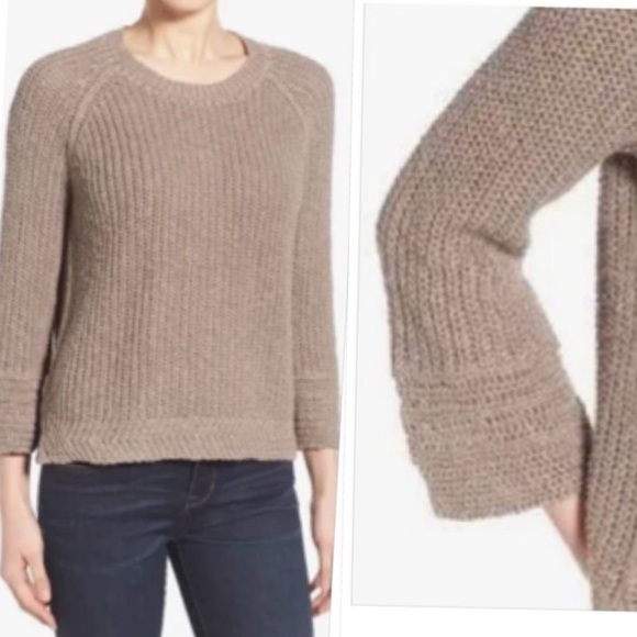 Madewell Coffeehouse Brown Linen Blend Knit Pullover Sweater Jumper Beige Size M - Picture 2 of 9